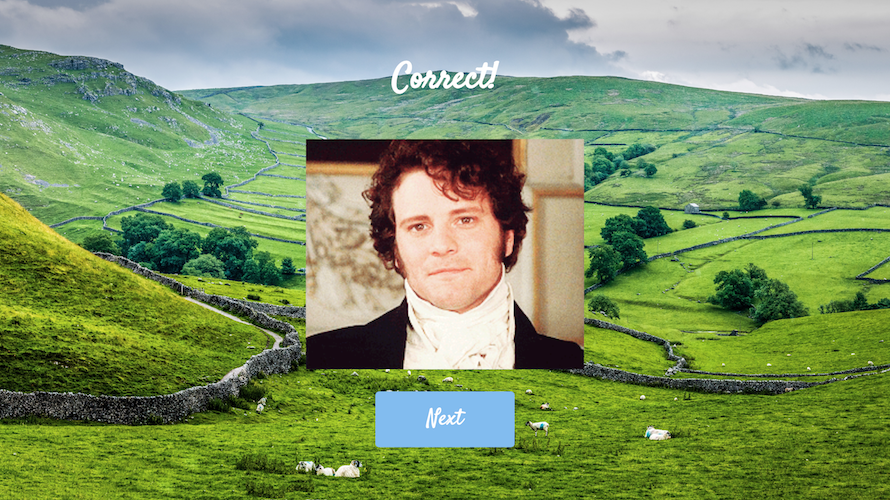 Pride and Prejudice Quiz App correct screen